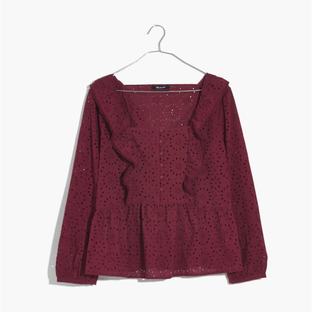 Madewell Women's Burgundy Eyelet Ruffle Top